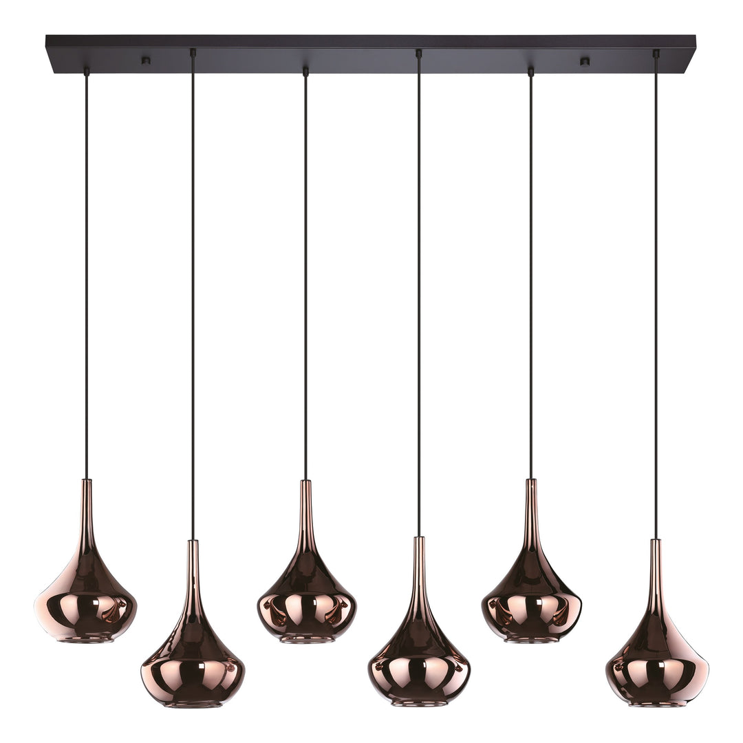 Hanging lamp Almoster black glass vaporized copper colored 6X28W L:144,5 H:150 cm in