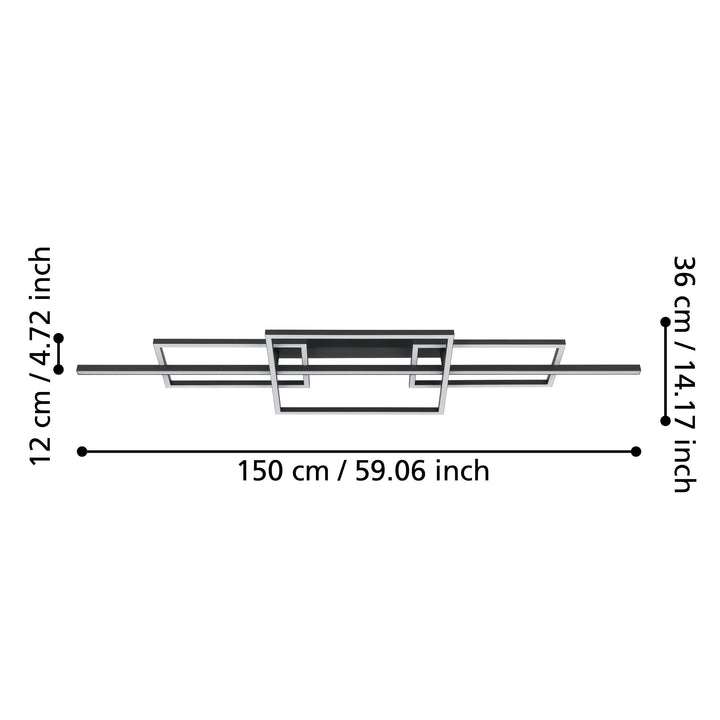 Deckenleuchte Puebla schwarz Kunststoff weiss 34,5W L:150 H:9,8 cm in