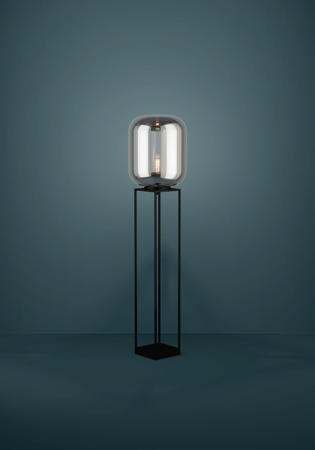 Floor lamp Bulciago with switch black glass vaporized black-transparent 1X40W H:146,5 Ø 35 cm in
