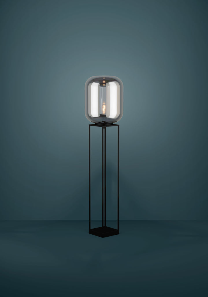 Floor lamp Bulciago with switch black glass vaporized black-transparent 1X40W H:146,5 Ø 35 cm in