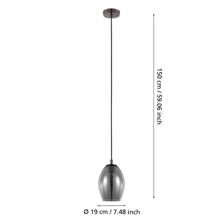 Hängeleuchte Estanys nickel-nero Glas bedampft schwarz-transparent 1X60W H:150 Ø 19 cm in