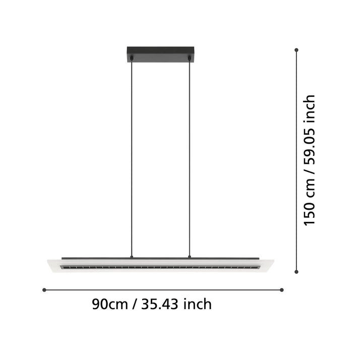 Hängeleuchte Bucita mit Fernbedienung  schwarz Kunststoff satiniert 29,5W und 2X14W L:90 H:150 cm in