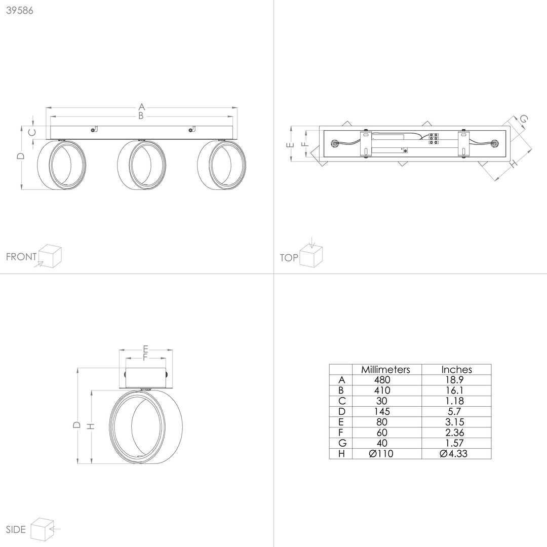 Spot Albariza white, chrome 3X4.6W L:47.5 H:8 cm in