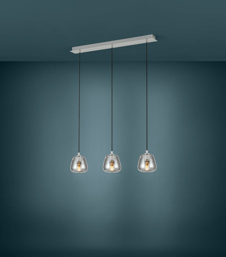 Hängeleuchte Albarino chrom Glas bedampft schwarz-transparent 3X40W L:87 H:150 cm in