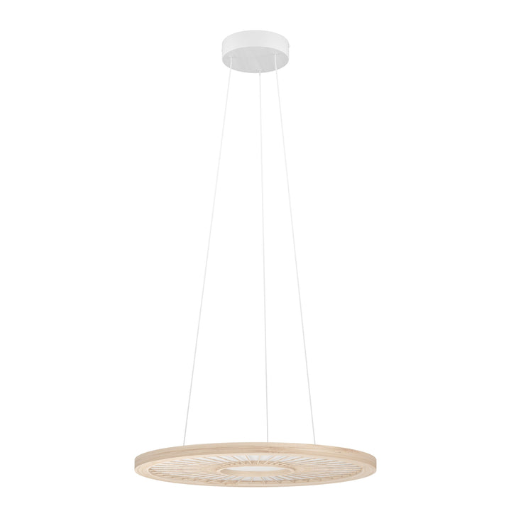 Hängeleuchte Dehesa weiss Holz natur 36W H:150 Ø 61 cm in