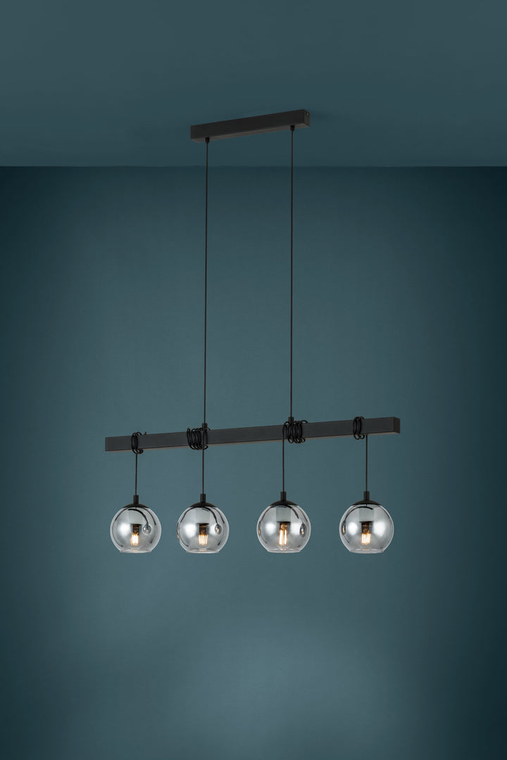 Hängeleuchte Argallo schwarz Glas bedampft schwarz-transparent 4X40W L:100 H:150 cm in