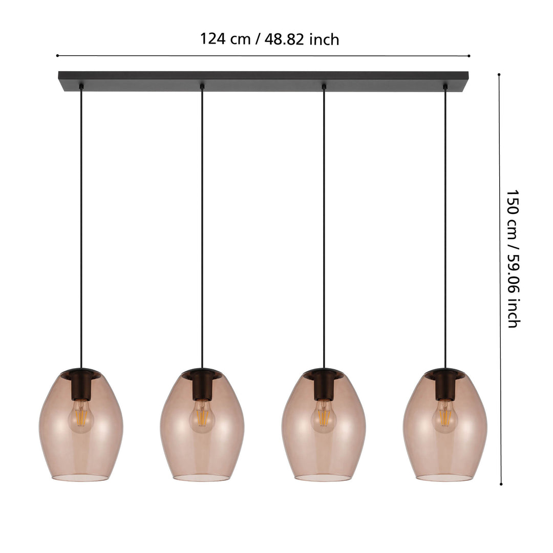 Hängeleuchte Estanys 1 schwarz Glas braun-transparent 4X40W L:124 H:150 cm in