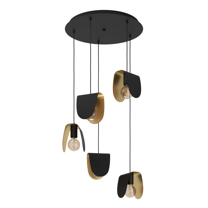 Hängeleuchte Serenara schwarz, gold 5X40W H:150 Ø 50 cm in