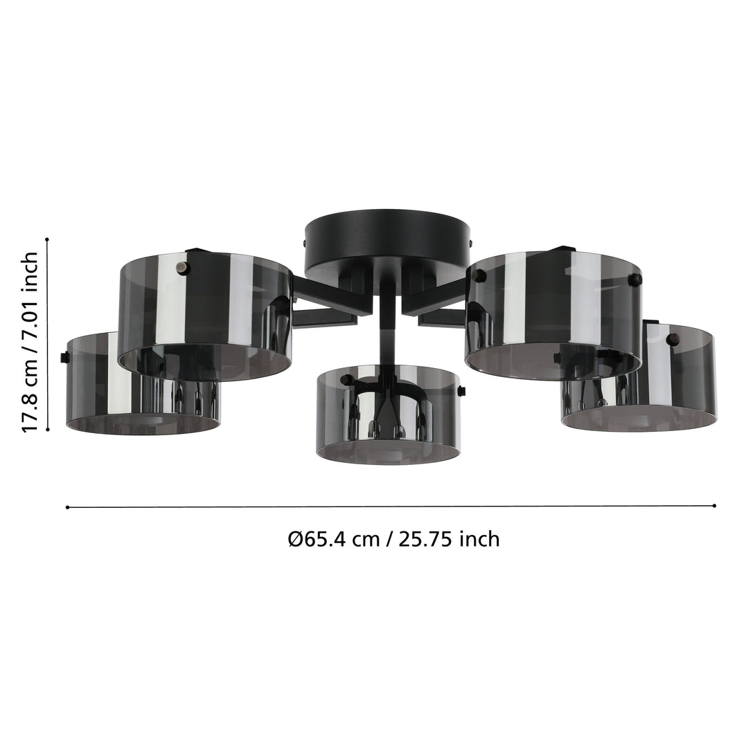 Deckenleuchte Copillos schwarz Glas bedampft schwarz-transparent 5X5,4W H:18 Ø 65,5 cm in