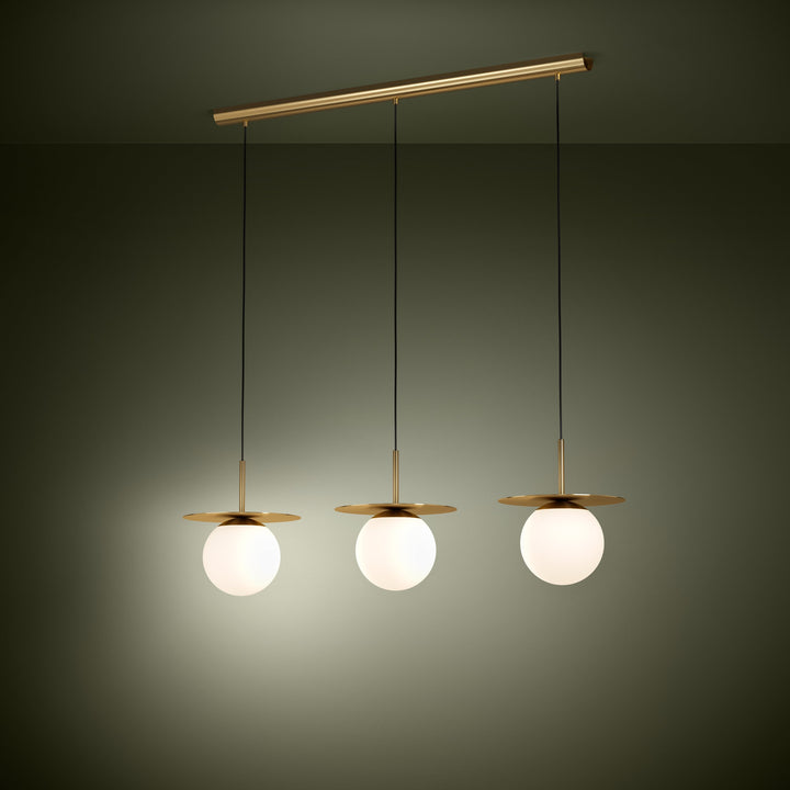 Hängeleuchte Arenales messing-gebürstet Glas opal-matt weiss 3X40W L:110 H:150 cm in