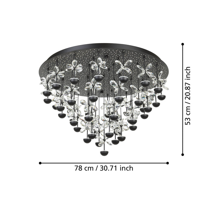 Deckenleuchte Pianopoli 2 schwarz Brillantglas klar 43X1,8W H:52,5 Ø 78 cm in