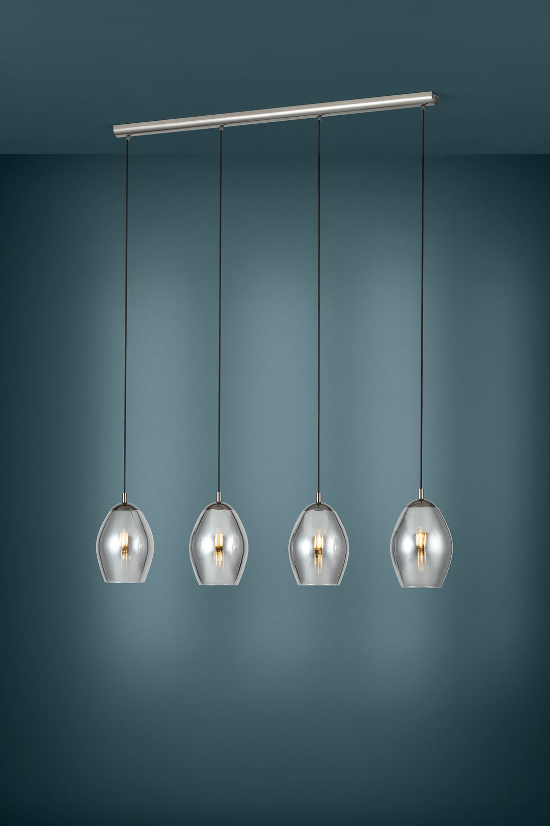 Hängeleuchte Estanys nickel-nero Glas bedampft schwarz-transparent 4X60W L:113 H:150 cm in