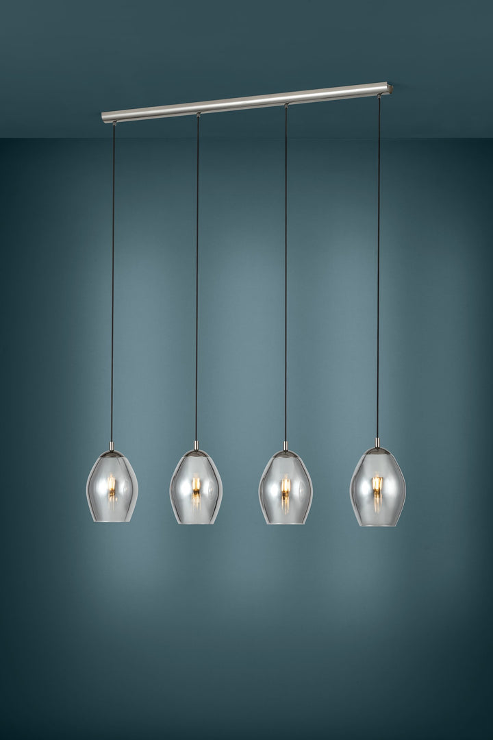 Hängeleuchte Estanys nickel-nero Glas bedampft schwarz-transparent 4X60W L:113 H:150 cm in
