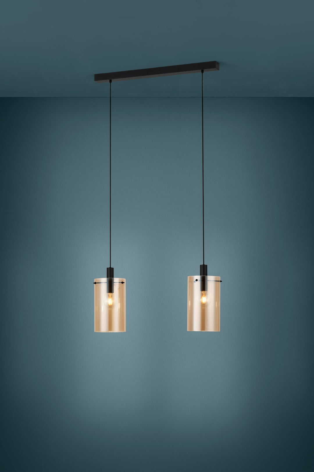 Hängeleuchte Polverara schwarz Glas bedampft amber 2X40W L:75 H:150 cm in