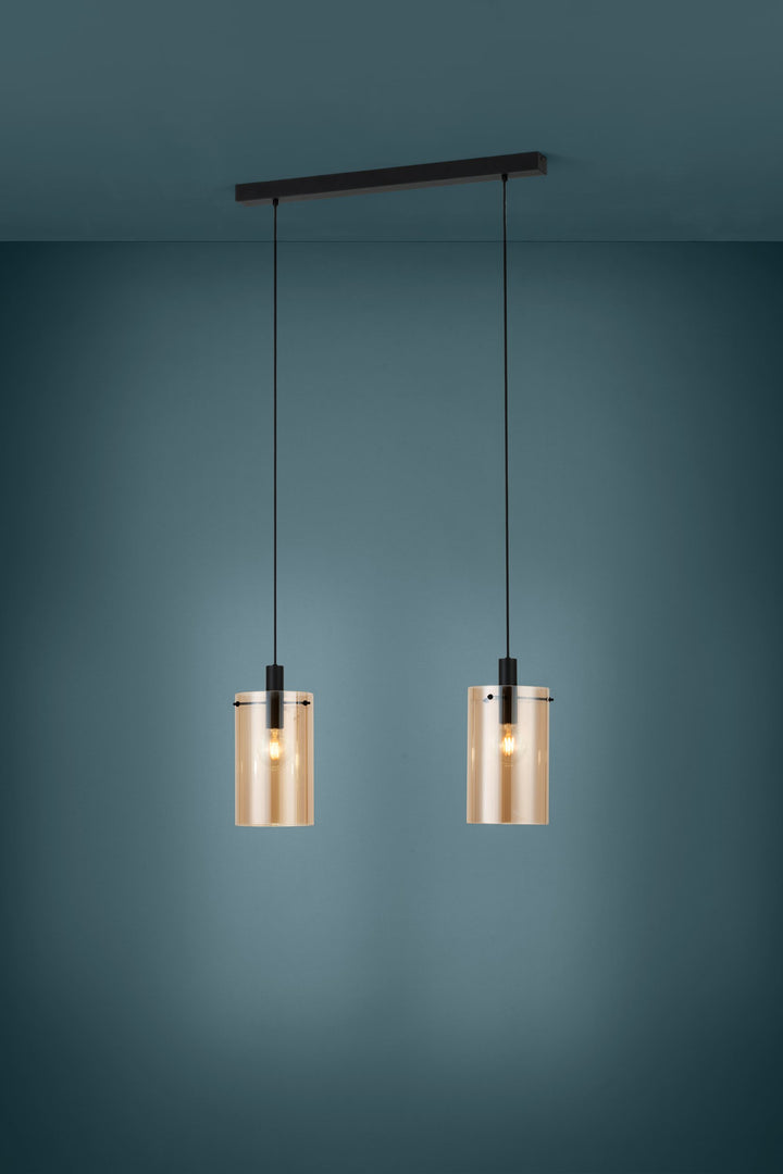 Hängeleuchte Polverara schwarz Glas bedampft amber 2X40W L:75 H:150 cm in