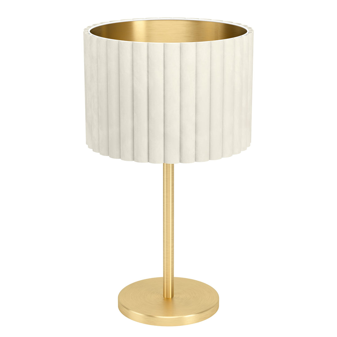 Tischleuchte Tamaresco mit Schalter messing-gebürstet Samt weiss, gold 1X40W H:52 Ø 30 cm in