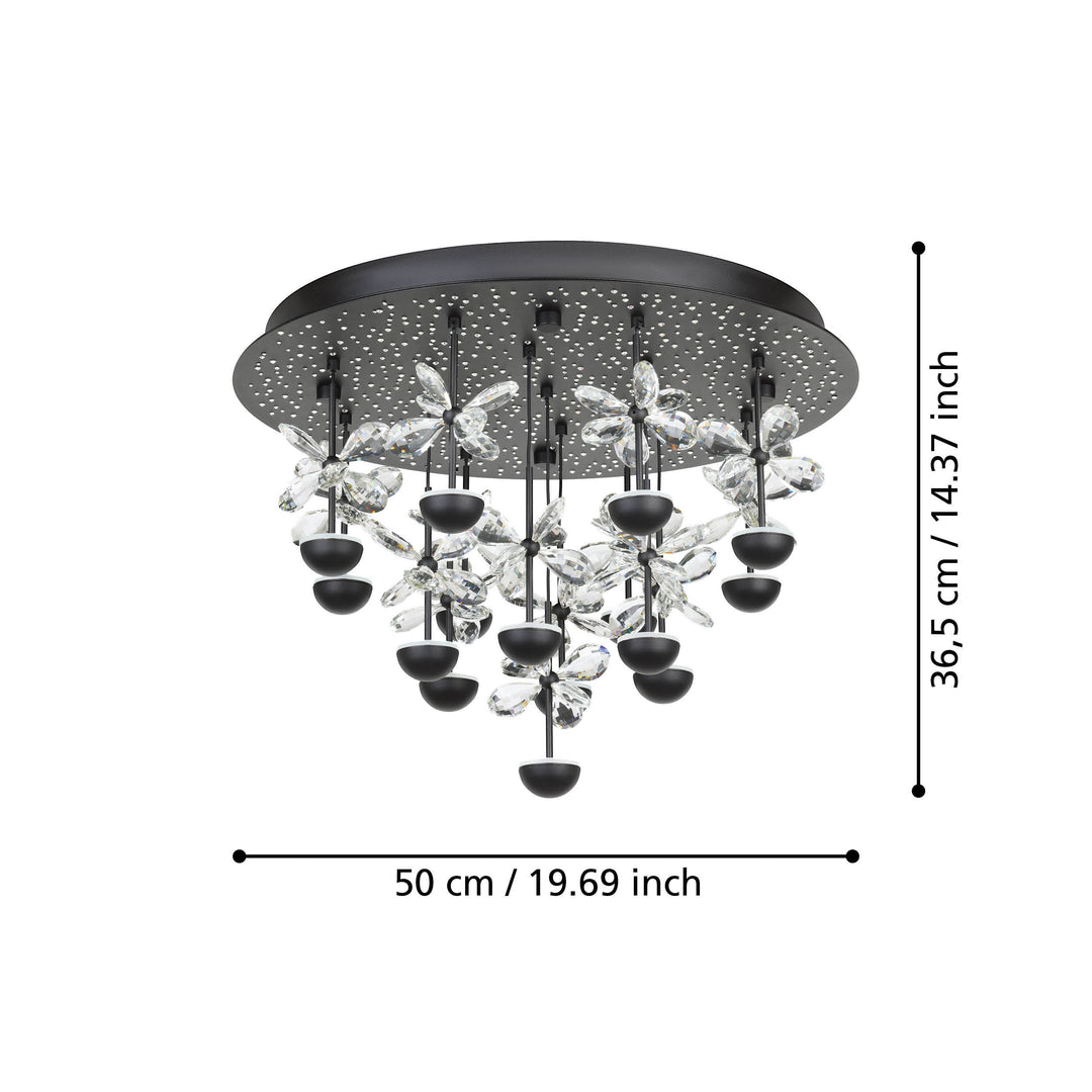 Ceiling light Pianopoli 2 black brilliant glass clear 15X1,8W H:36,5 Ø 50 cm in