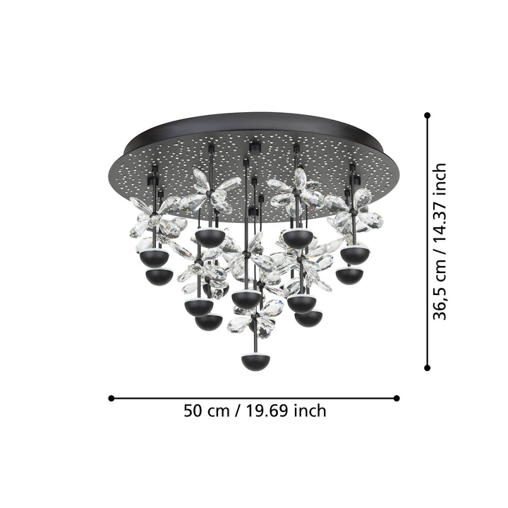 Ceiling light Pianopoli 2 black brilliant glass clear 15X1,8W H:36,5 Ø 50 cm in
