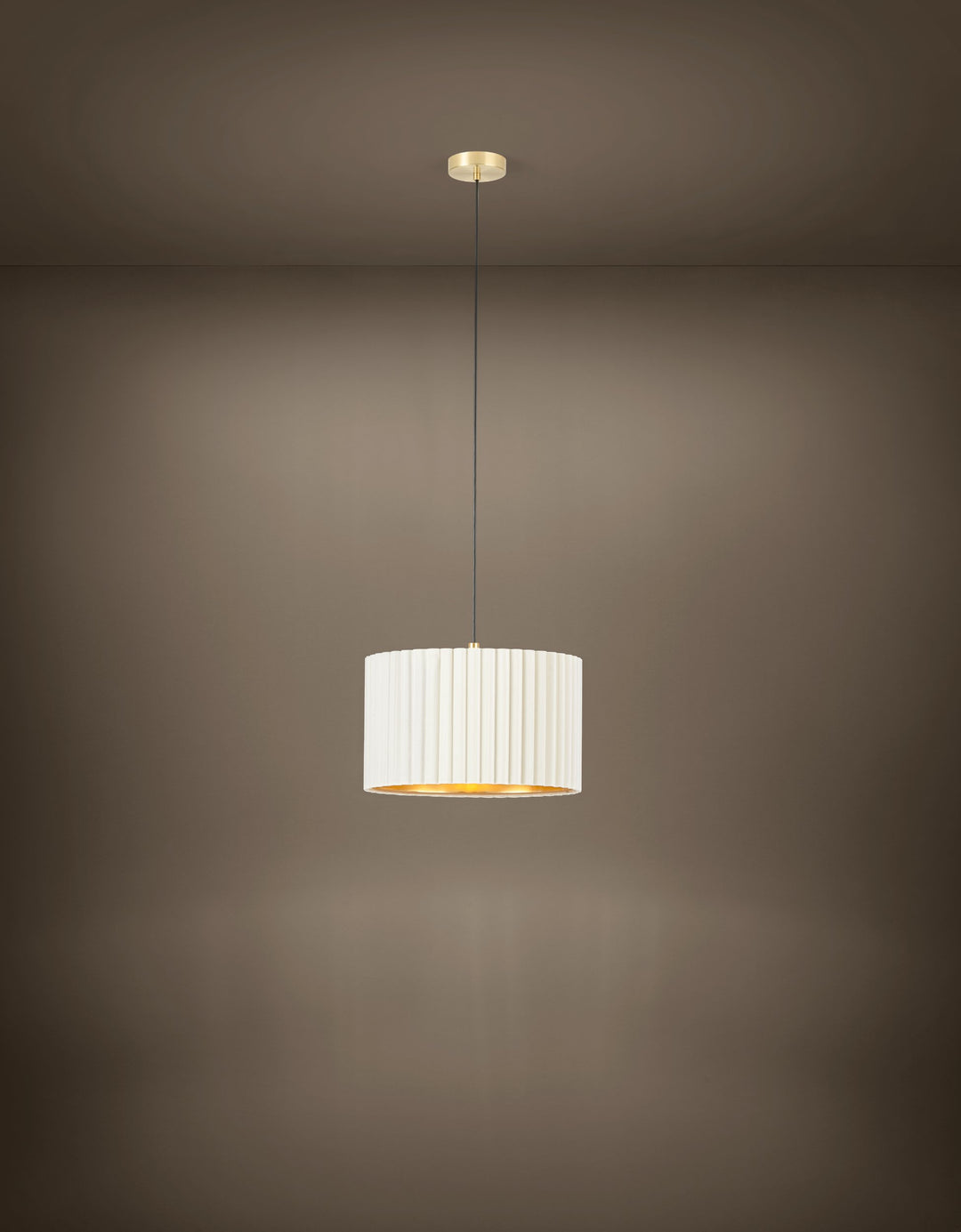 Hängeleuchte Tamaresco messing-gebürstet Samt weiss, gold 1X40W H:150 Ø 38 cm in