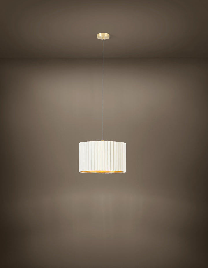 Hängeleuchte Tamaresco messing-gebürstet Samt weiss, gold 1X40W H:150 Ø 38 cm in