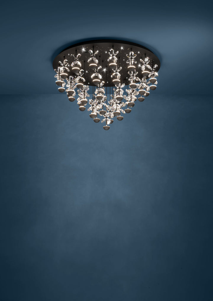 Deckenleuchte Pianopoli 2 schwarz Brillantglas klar 43X1,8W H:52,5 Ø 78 cm in