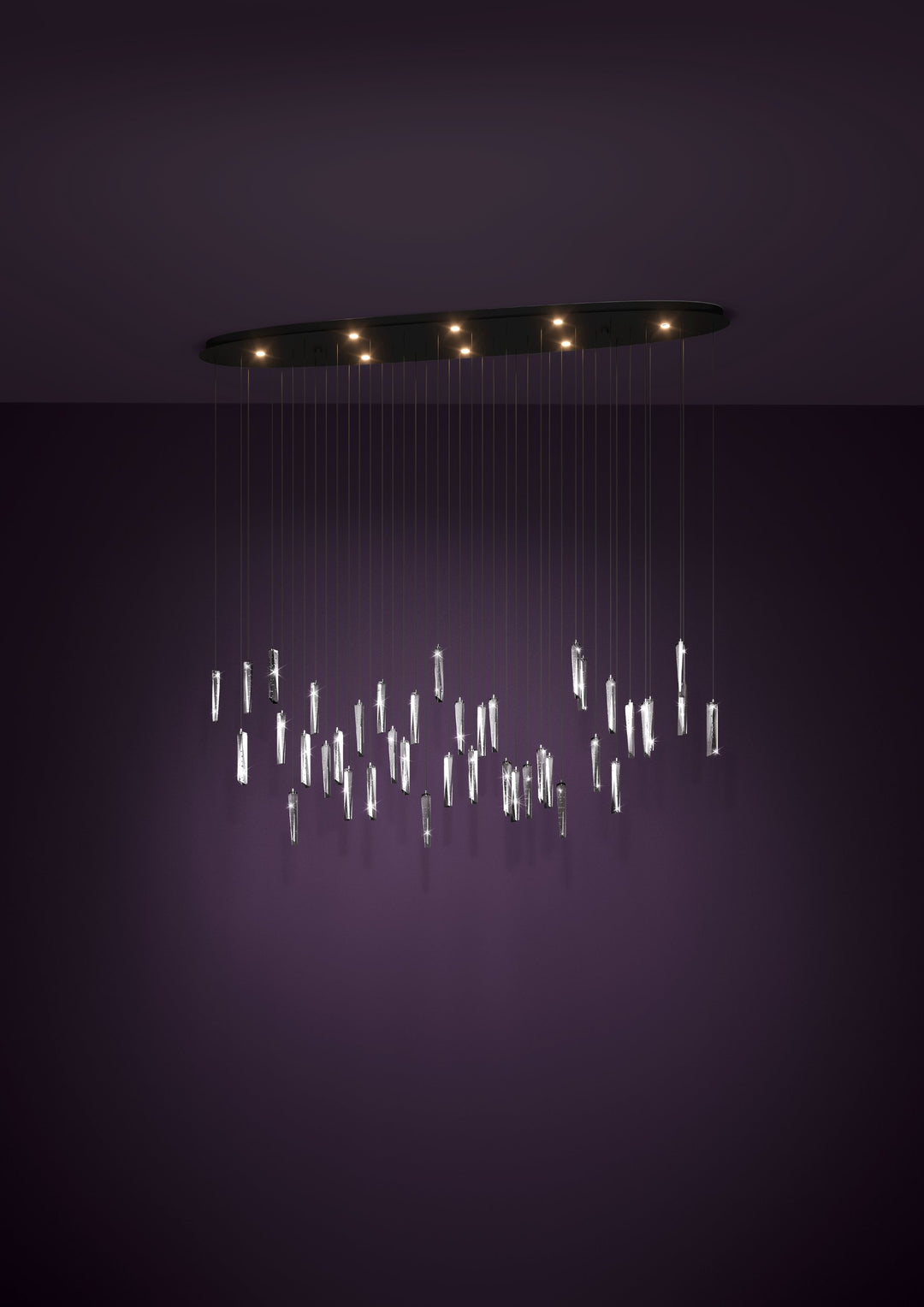 Hängeleuchte Sardenara schwarz Glas mit Lufteinschlüssen klar 8X4,2W L:148 H:220 cm in