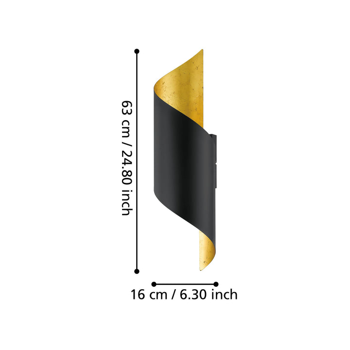 Wandleuchte Jabaloyas schwarz, gold 1X40W L:16 H:63 cm in