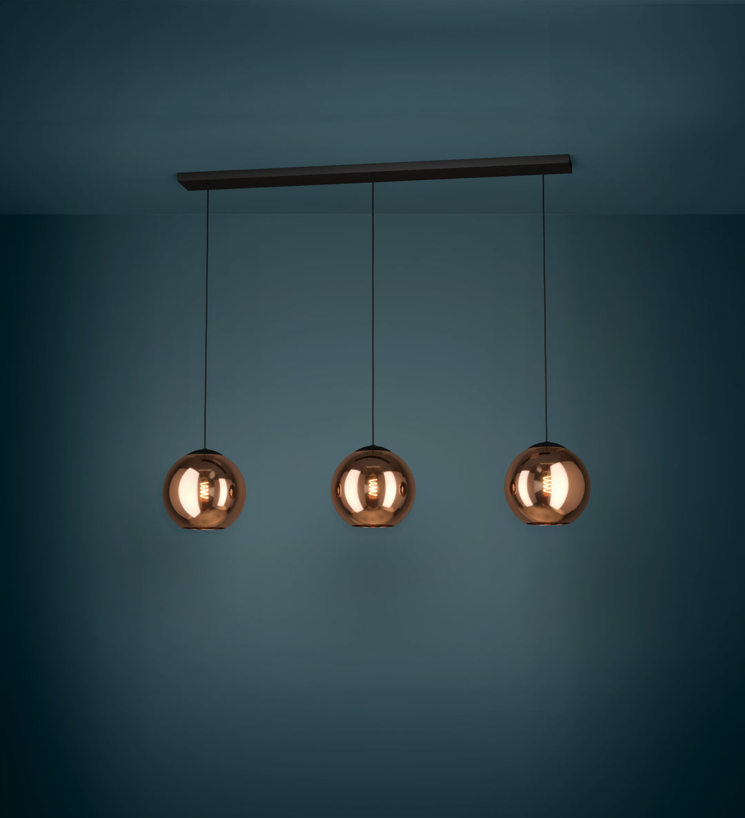 Hängeleuchte Cordoba schwarz Glas bedampft kupferfarben 3X40W L:125,5 H:150 cm in