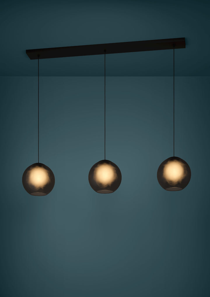Hängeleuchte Arangona schwarz Glas grau matt 3X40W L:125,5 H:150 cm in