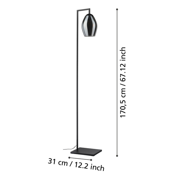 Stehleuchte Estanys mit Schalter schwarz Glas bedampft schwarz-transparent 1X40W H:171,5 Ø 19 cm in