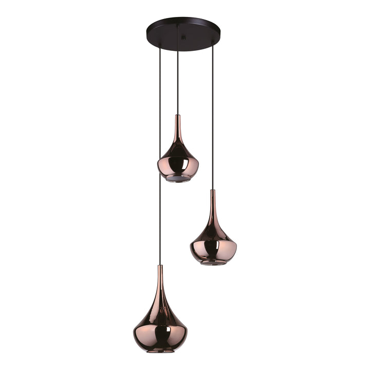 Hängeleuchte Almoster schwarz Glas bedampft kupferfarben 3X28W H:150 Ø 55 cm in