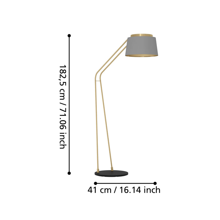 Stehleuchte Almerimar mit Schalter schwarz, messing-gebürstet Textil grau, messing 1X40W L:110 H:180,5 cm in