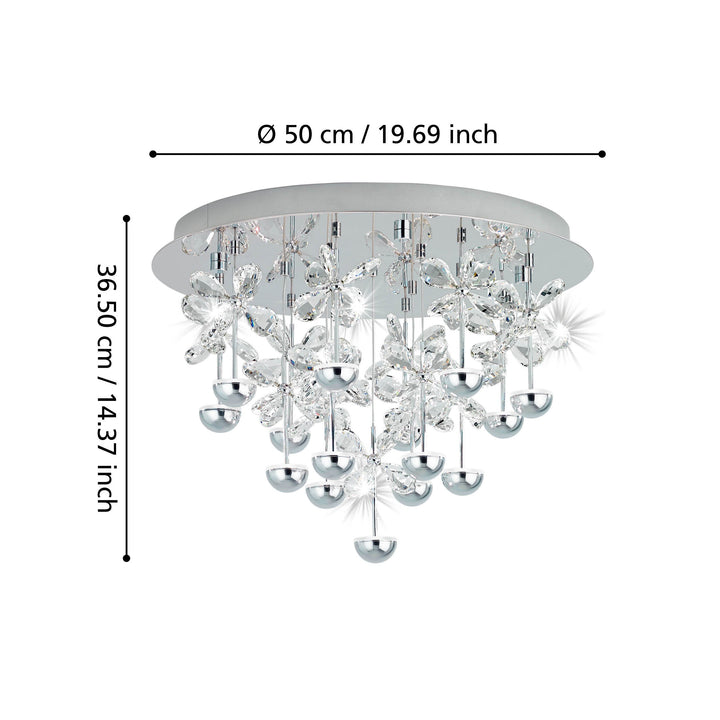 Deckenleuchte Pianopoli chrom Brillantglas klar 15X1,8W H:36,5 Ø 50 cm in