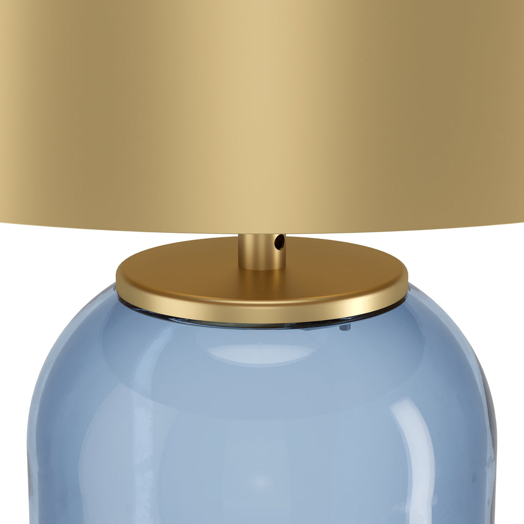 Table lamp Cuite with switch petrol steel brass-brushed 1X40W H:60,5 Ø 35 cm in