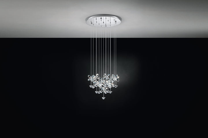 Pendant lamp Pianopoli bulb replaceable chrome brilliant glass clear 15X2,5W H:110 Ø 50 cm in