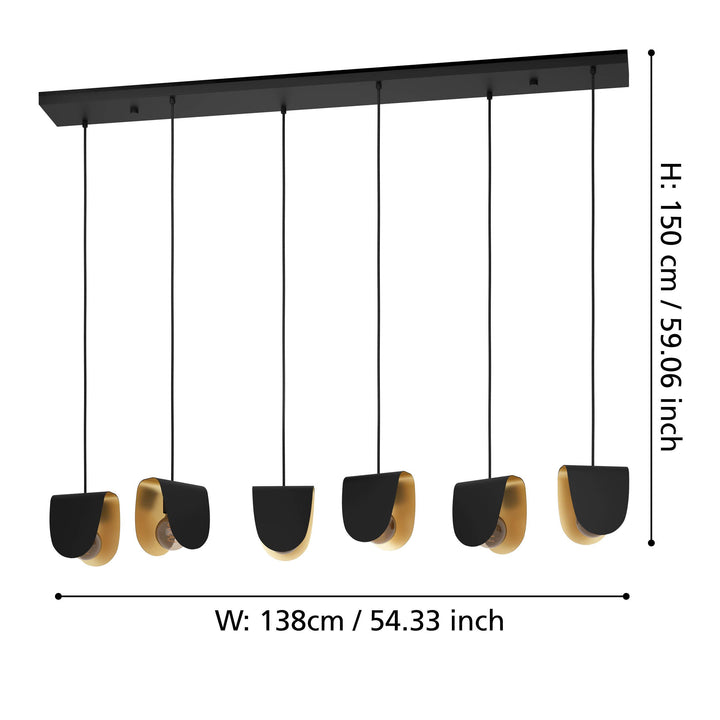 Hängeleuchte Serenara schwarz, gold 6X40W L:138 H:150 cm in