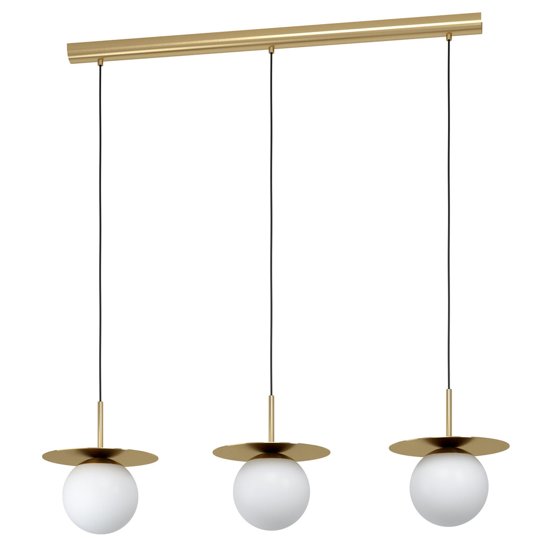 Hängeleuchte Arenales messing-gebürstet Glas opal-matt weiss 3X40W L:110 H:150 cm in