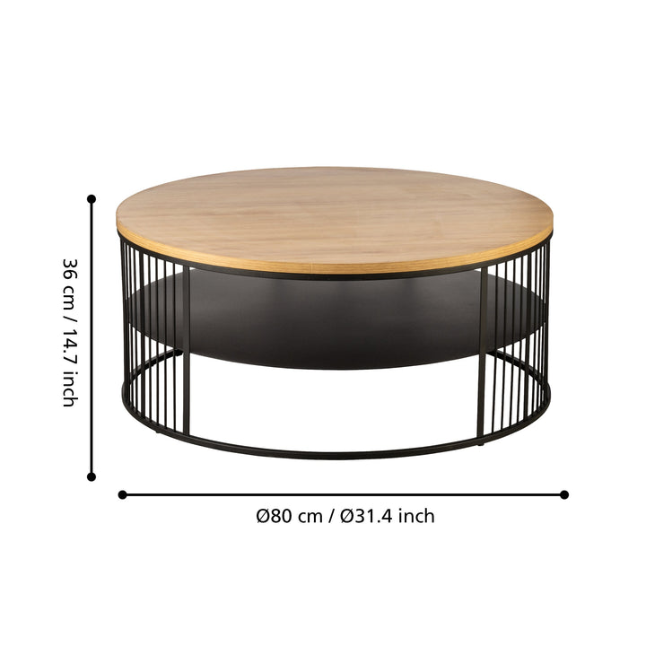 Couchtisch Tozawa schwarz, braun  H:36 Ø 80 cm in