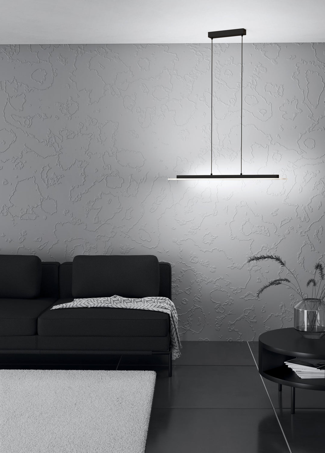 Hängeleuchte Bucita mit Fernbedienung  schwarz Kunststoff satiniert 29,5W und 2X14W L:90 H:150 cm in