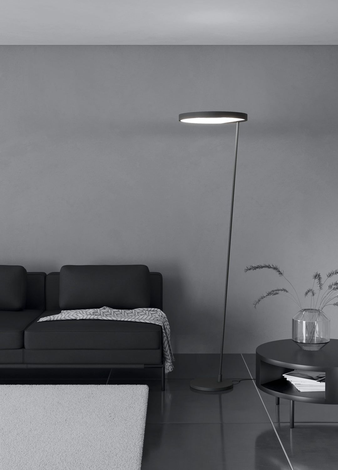 Stehleuchte Caredara mit Dimmer (Touchdimmer) schwarz Kunststoff weiss 23W H:178 Ø 45 cm in
