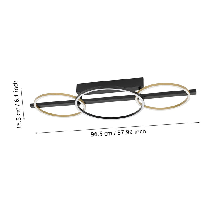 Deckenleuchte Lanacera schwarz, gold Kunststoff weiss 2X12,5W und 1X15,5W L:96,5 H:15,5 cm in
