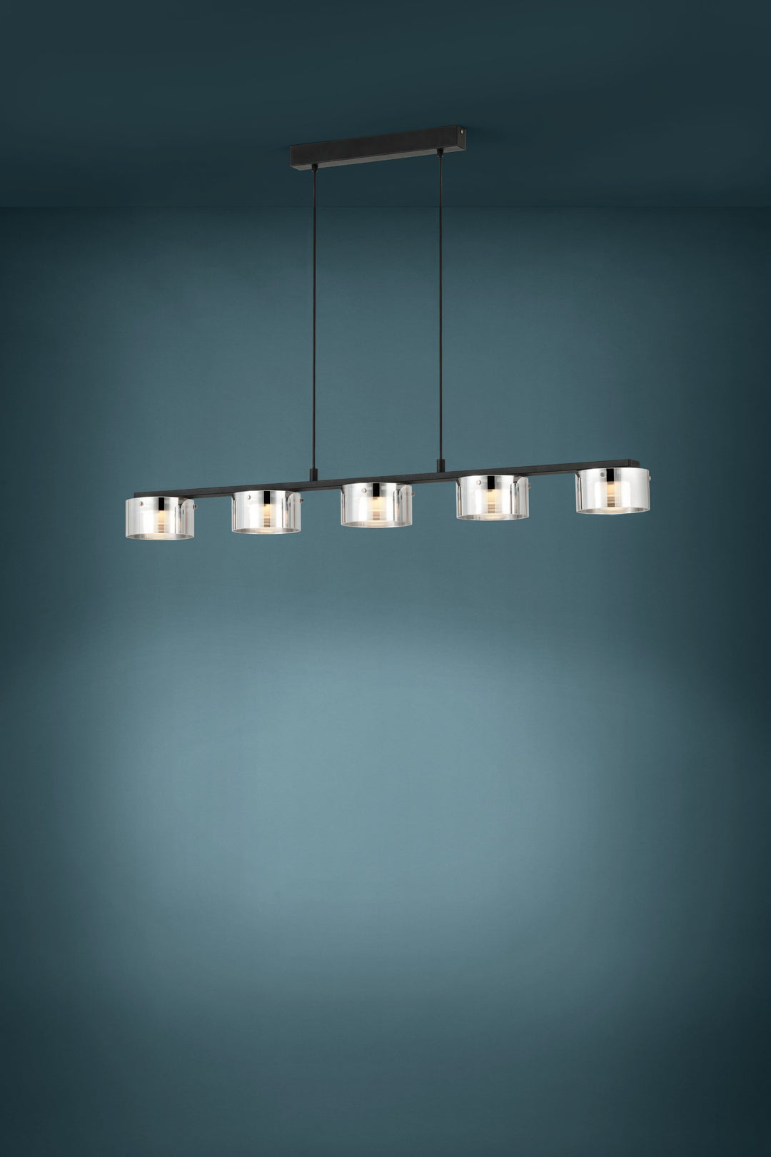 Hängeleuchte Copillos schwarz Glas bedampft schwarz-transparent 5X5,4W L:116 H:150 cm in