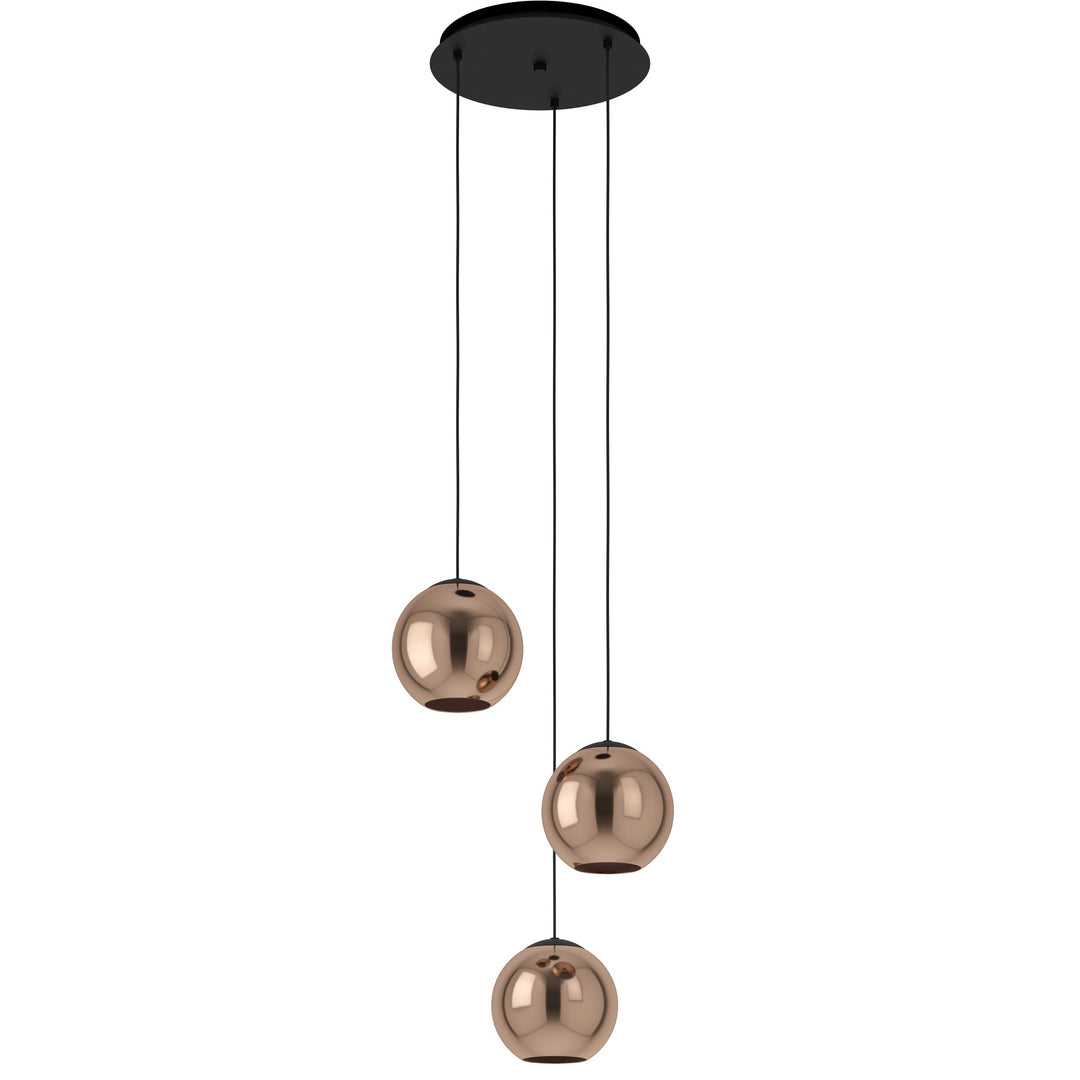 Hängeleuchte Cordoba schwarz Glas bedampft kupferfarben 3X40W H:150 Ø 45,5 cm in