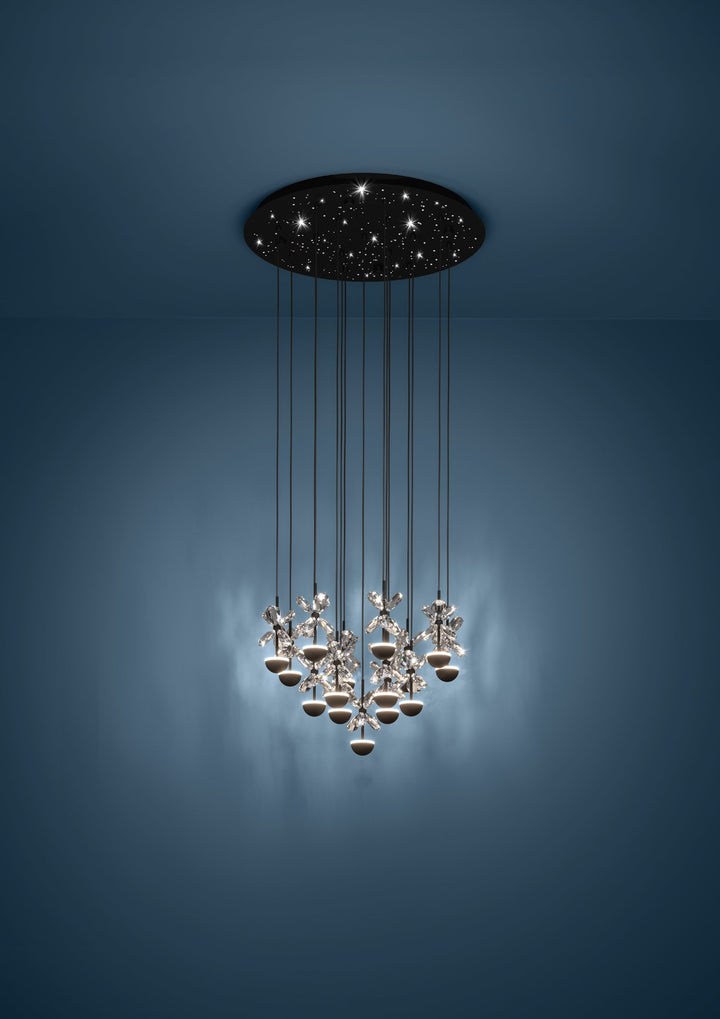 Hängeleuchte Pianopoli 2 schwarz Brillantglas klar 15X1,8W H:150 Ø 50 cm in