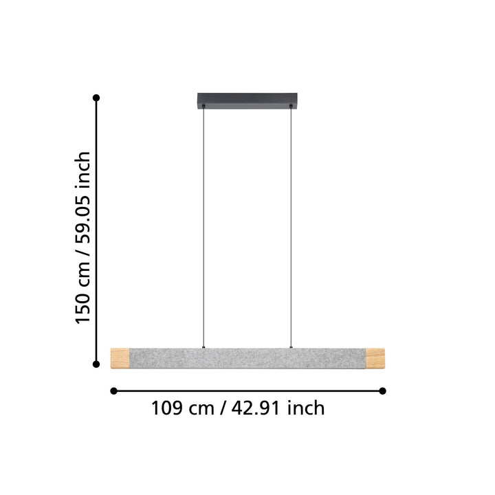 Hängeleuchte Vallelado schwarz, braun Textil grau 1X18W und 1X4,2W L:109 H:150 cm in