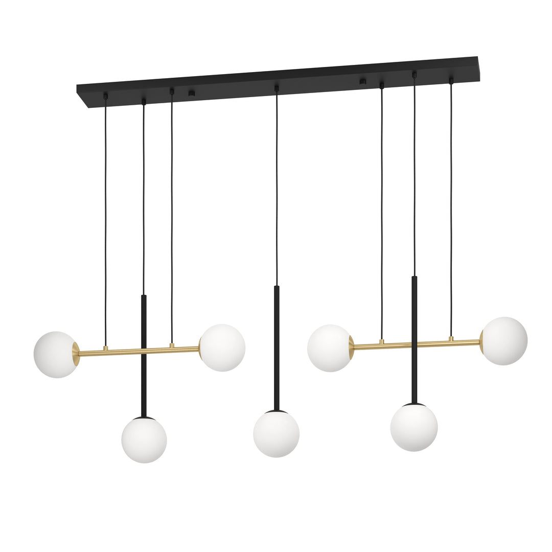 Pendant lamp Paz black, brass-brushed glass opal-matt white 7X40W L:144,5 H:150 cm in