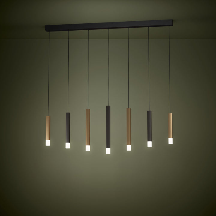 Hängeleuchte Estanterios schwarz, braun, gold Kunststoff satiniert 7X3,1W L:108 H:150 cm in