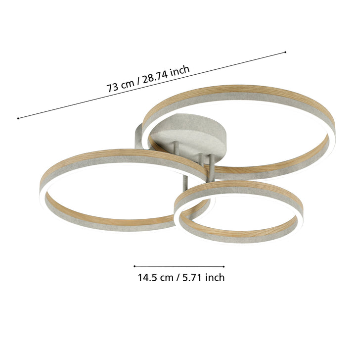 Deckenleuchte Cadinaro grau, braun Kunststoff weiss 1X12,5W und 2X15,5W L:73 H:14,5 cm in