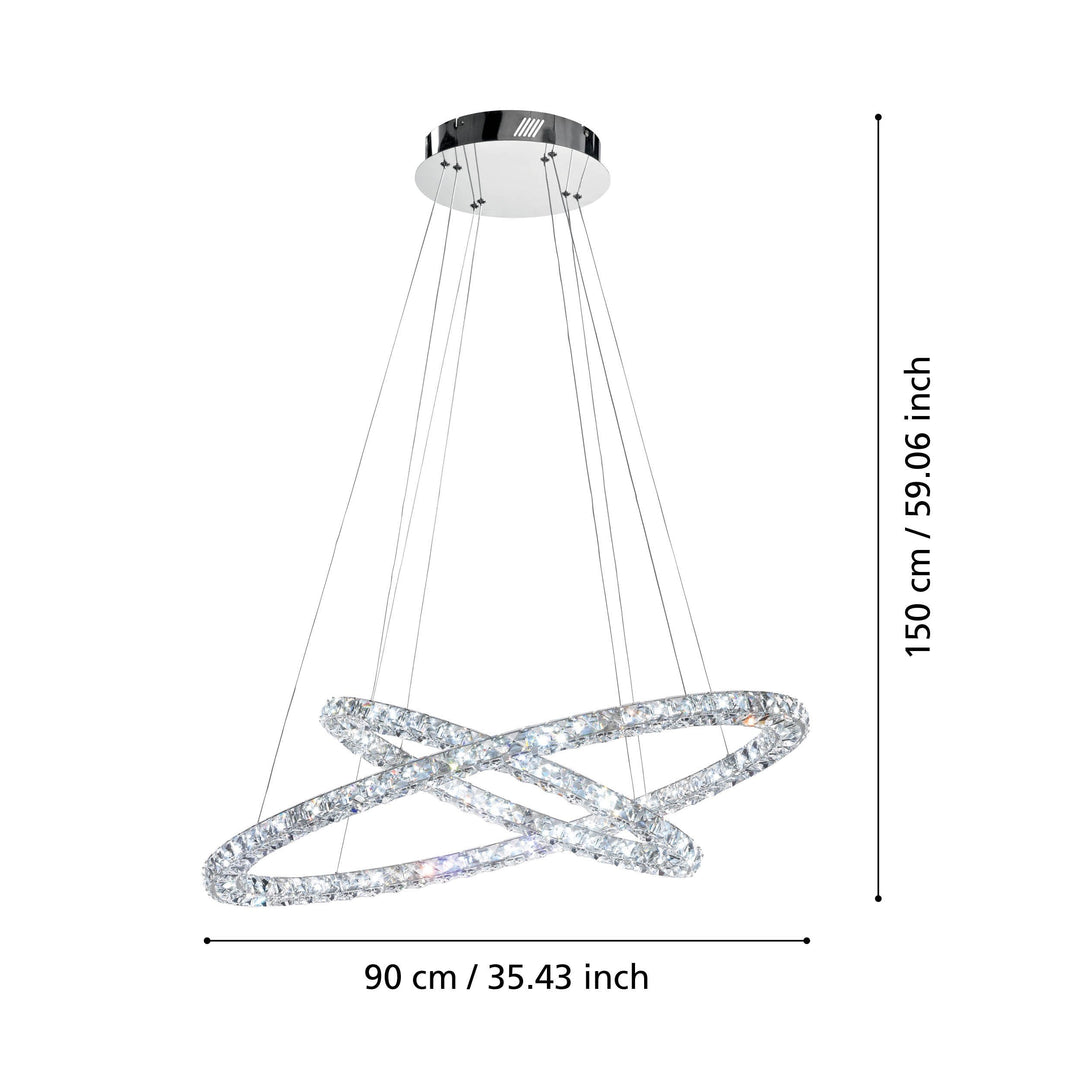 Hängeleuchte Toneria  chrom Brillantglas klar 35,7W und 20,4W L:90 H:150 cm in
