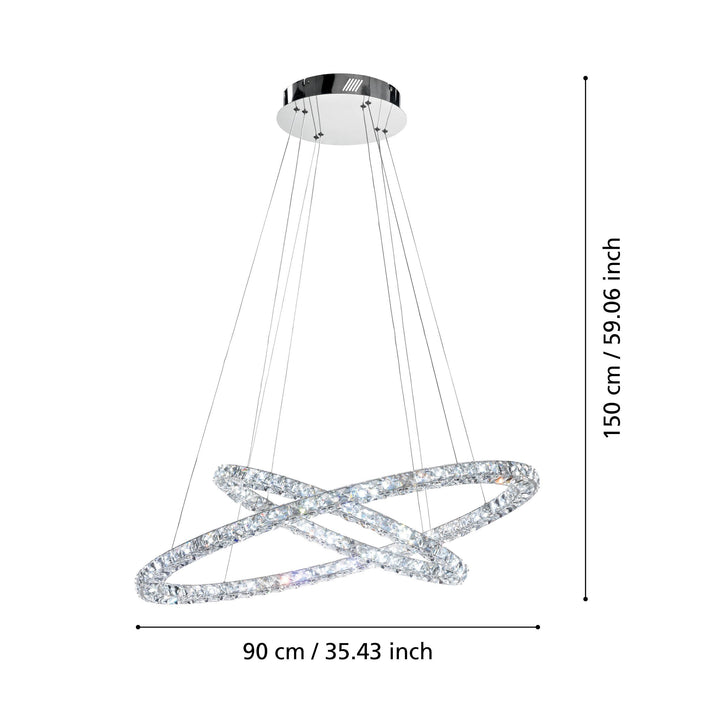 Hängeleuchte Toneria  chrom Brillantglas klar 35,7W und 20,4W L:90 H:150 cm in
